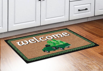 doormat in front of cabinets
