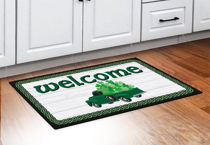 doormat in front of cabinets