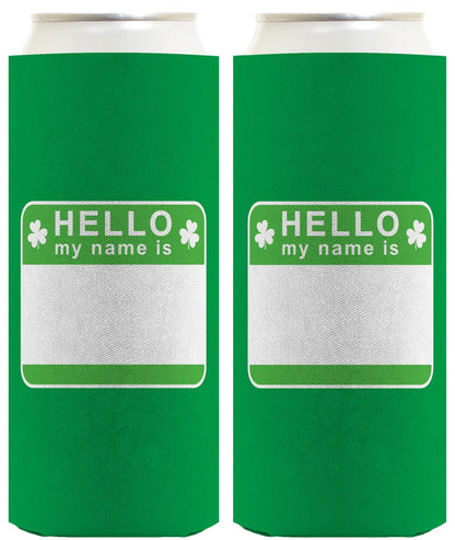 St Patricks Party Tag Hello My Name Is Standard or Slim Can Thermocooler Drink Sleeve