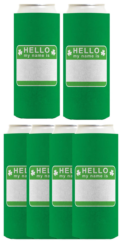 St Patricks Party Tag Hello My Name Is Standard or Slim Can Thermocooler Drink Sleeve