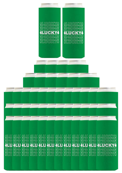 St Patricks Lucky Word Art Standard or Slim Can Thermocooler Drink Sleeve